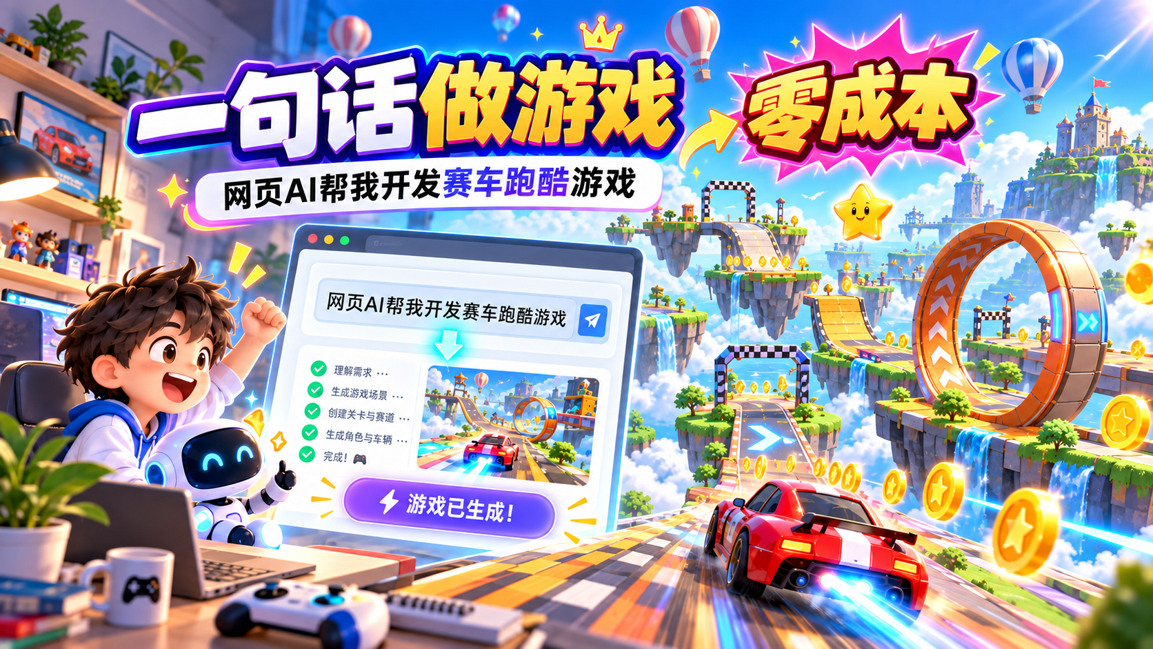 网页 AI 通过 MCP 操作本地项目制作赛车跑酷游戏的视频封面